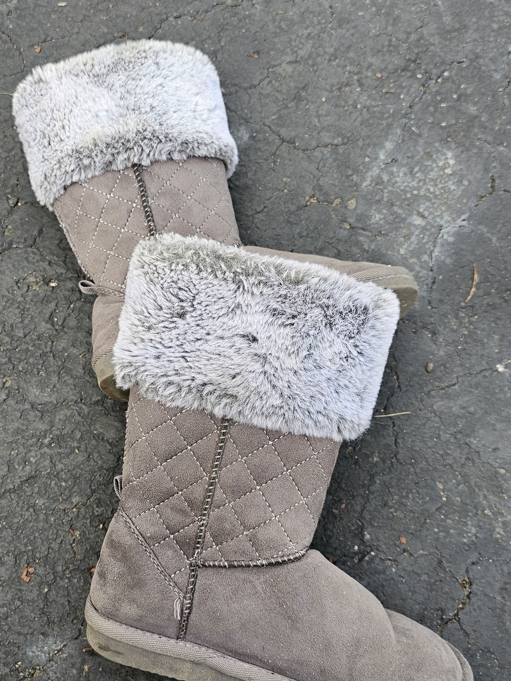 Girls' Quilted Taupe Faux-Fur Winter Boots
